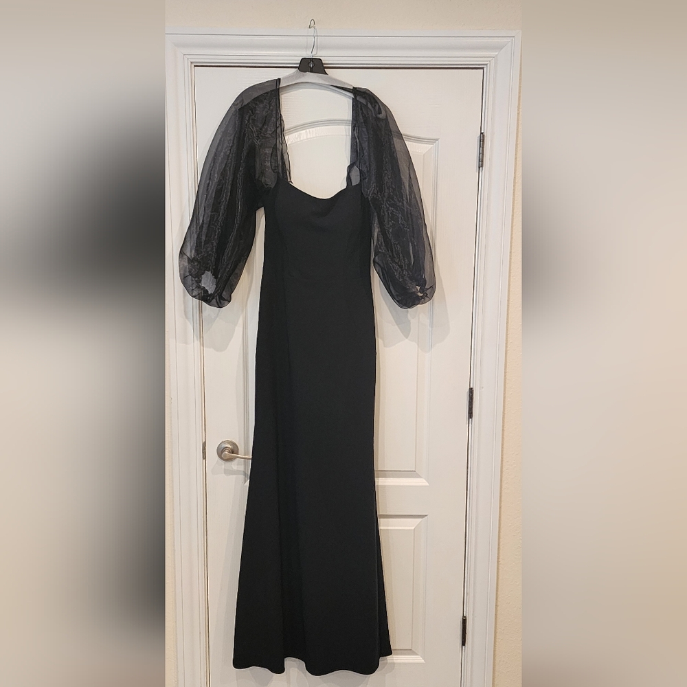Elegant Black Dress with Sheer Sleeves